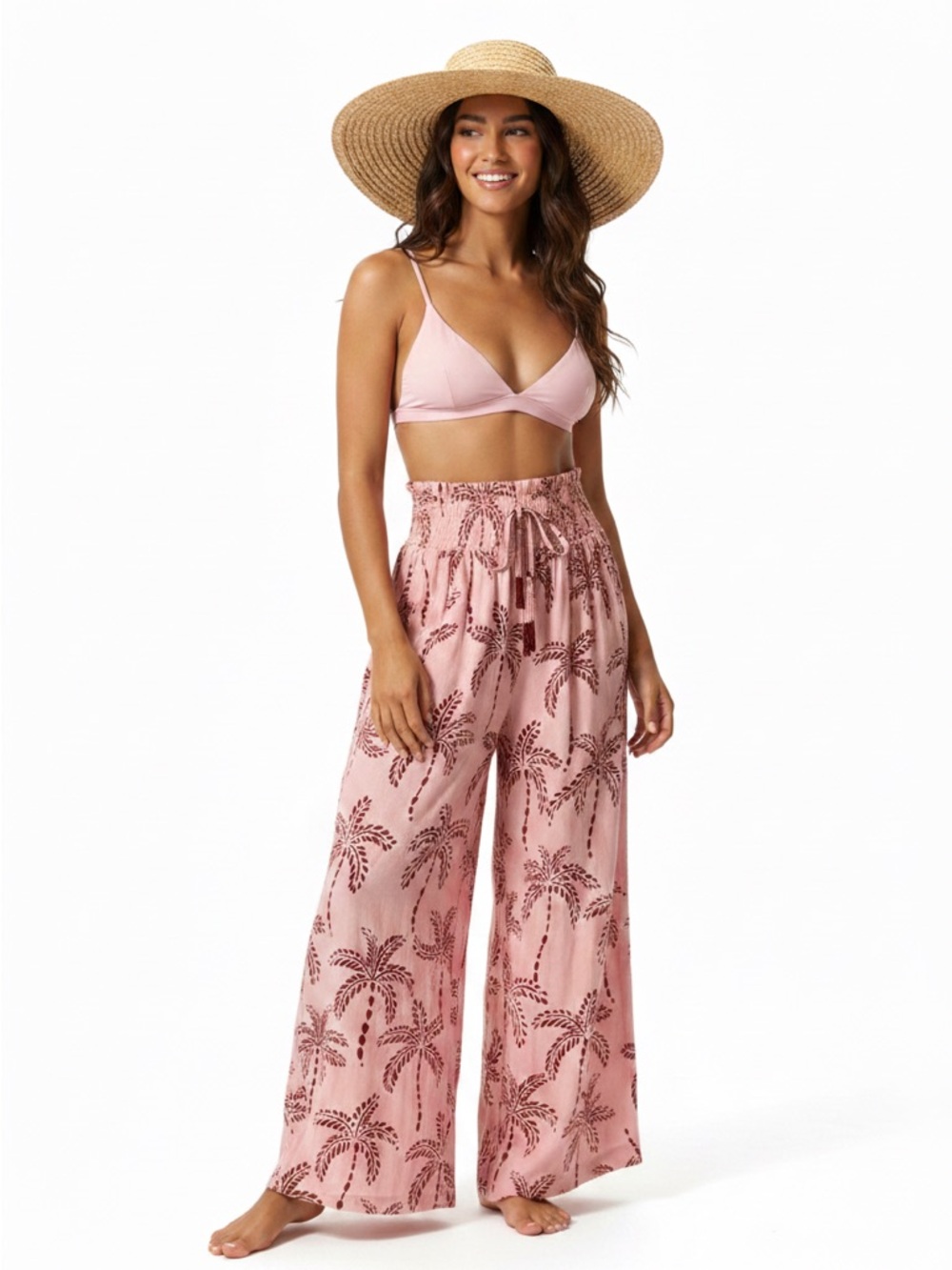 True Destinations Polka Pink Palms Wide Leg Pants